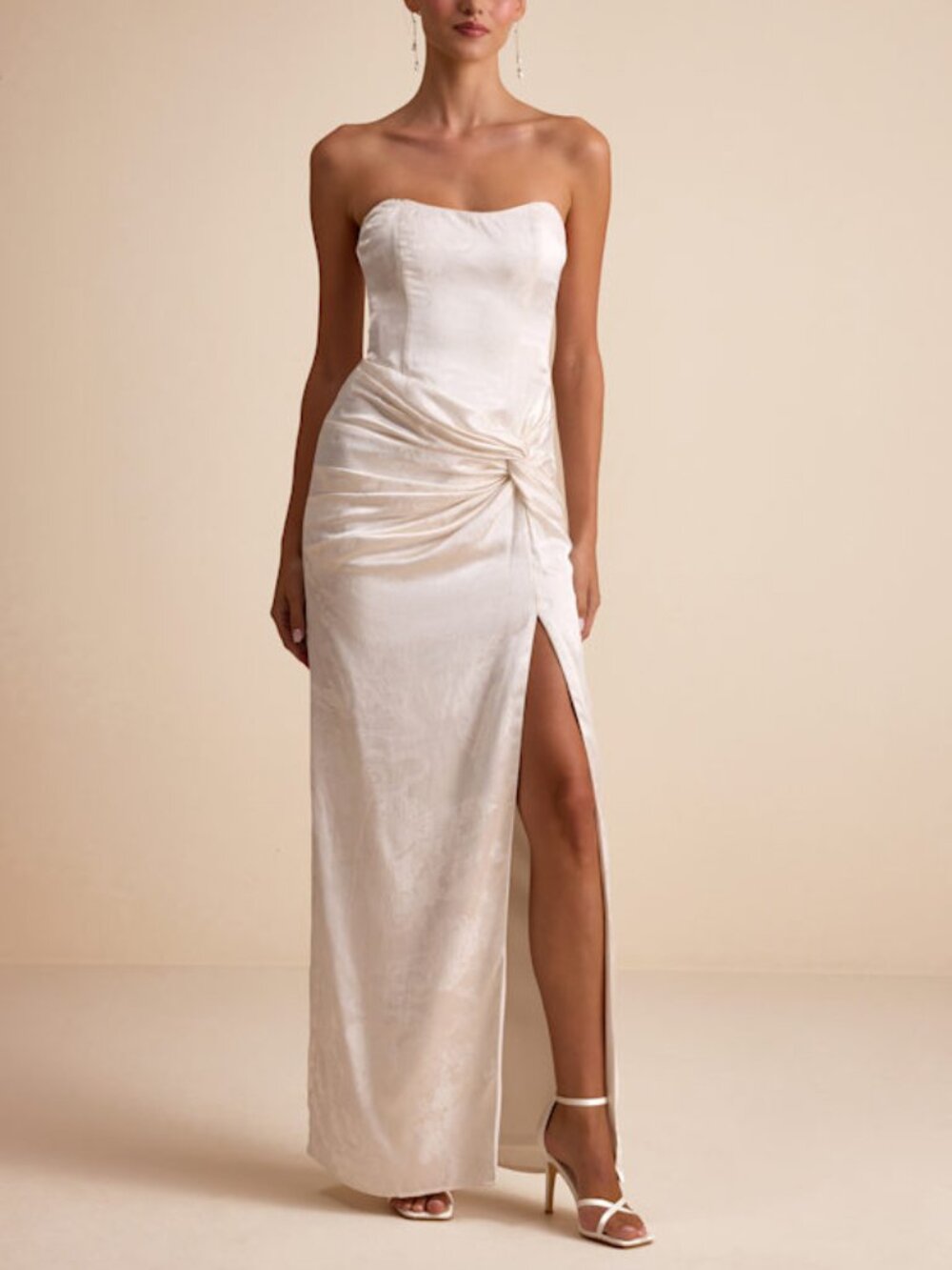 Lulus Whitney Ivory Jacquard Strapless Twist-front Maxi Dress White - Size M